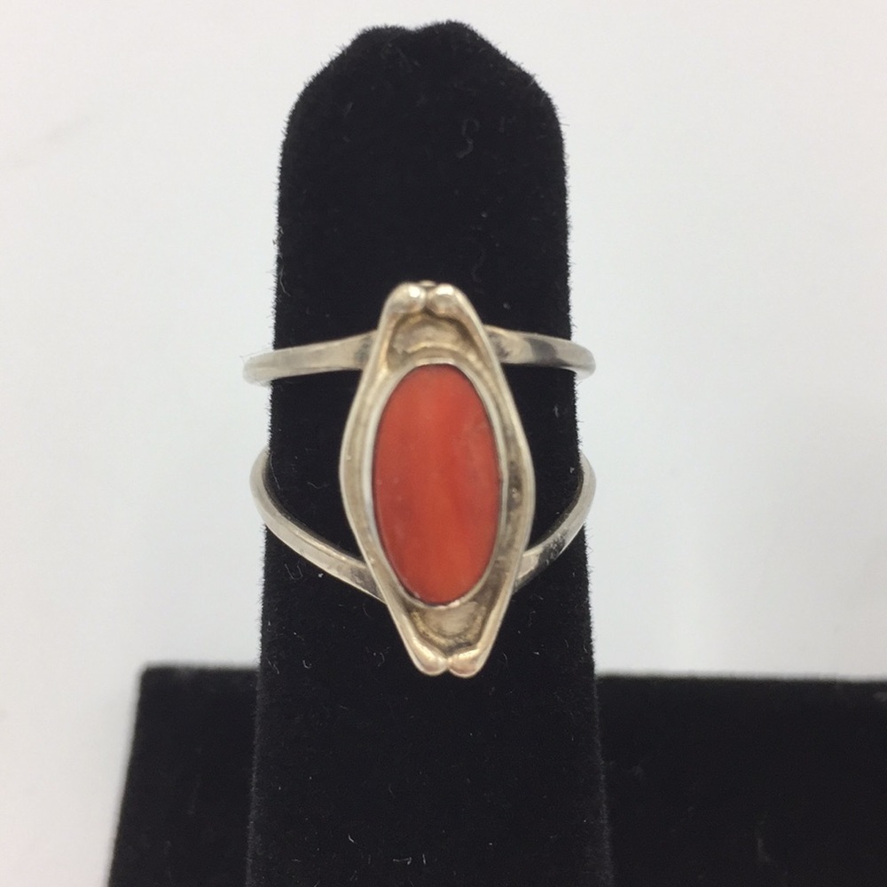 Silver and Coral Ring